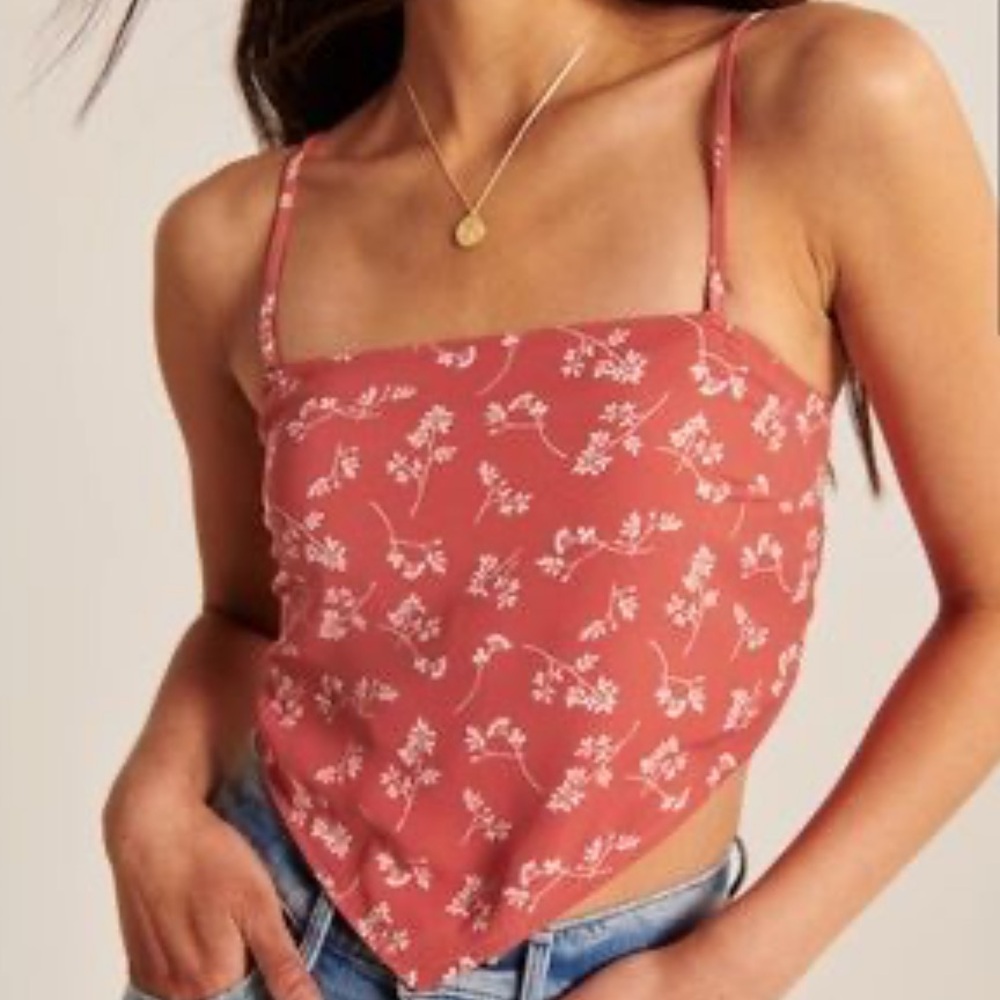 Abercrombie & Fitch Floral Print Bandana Tie Back Cropped Tank Top - Small - Red